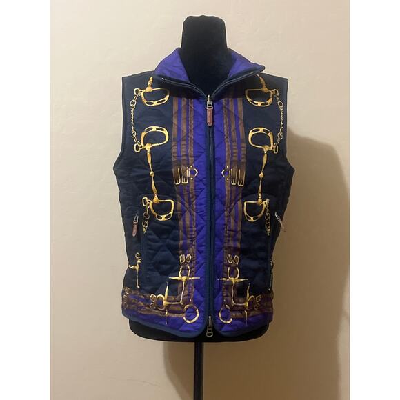 Ralph Lauren Quilted Vest REVERSIBLE Equestrian Horse Print & PURPLE LRL SIZE M - Picture 1 of 10